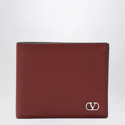 Valentino Garavani Textured Leather Small Folding Card Holder In Burgundy