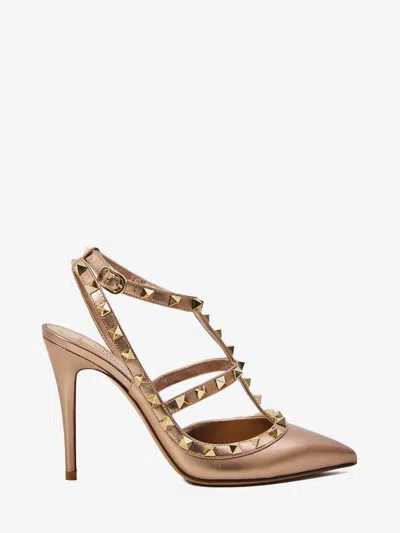 Valentino Garavani 100mm Rockstud Metallic Leather Ankle-strap Pumps In Brown