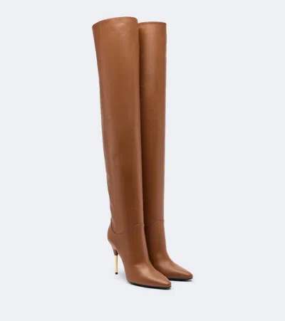 Valentino Garavani Deboot Leather Over-the-knee Boots In Brown