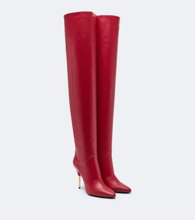 Valentino Garavani Deboot 105 Paneled Leather Knee Boots In Red