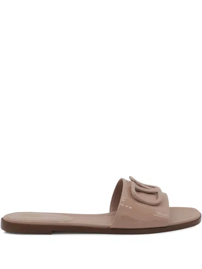 Valentino Garavani 10mm Vlogo Leather Slide Sandals In Brown