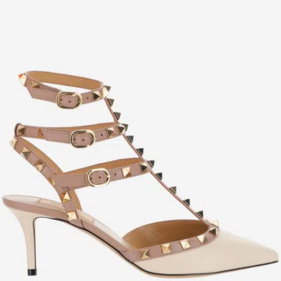 Valentino Garavani 65mm Rockstud Patent Leather Pumps In Ivory,poudre