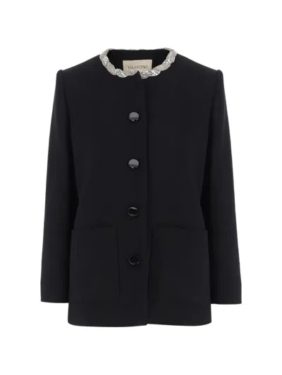 Valentino Decorated-collar Virgin Wool Jacket In Black
