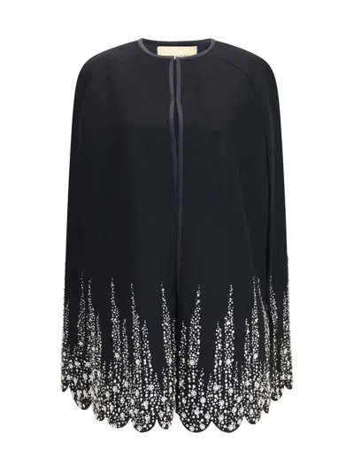 Valentino Garavani Crystal-embroidered Cape In Black