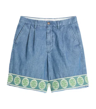 Valentino Denim Bermuda Jacquard Hem Shorts In Blue
