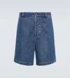 Valentino Denim Bermuda Shorts With Metallic V Detail In Blau
