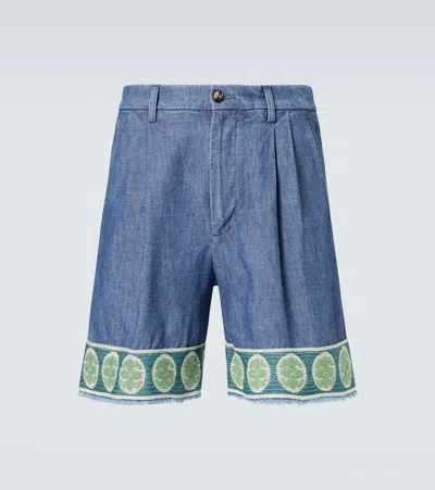 Valentino Jacquard-hem Denim Bermuda Shorts In Blue