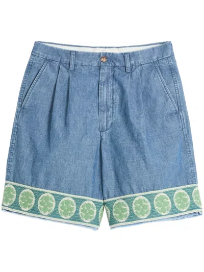 Valentino Jacquard-hem Denim Bermuda Shorts In Blue