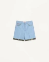Valentino Tailored Shorts With Floral Trim And Pockets In Denim