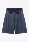Valentino Garavani Denim Bermuda Shorts With Oversized Bow In Blue