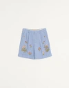 Valentino Denim Embroidered Tailored Shorts In Blue
