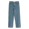 Valentino Five-pocket Denim Trousers Featuring Button Embellishments In Blue
