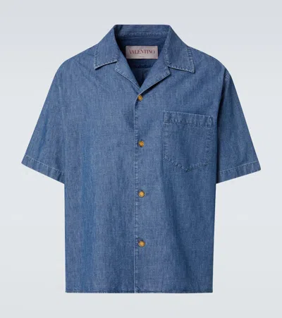 Valentino Denim Shirt With Chest Pocket And Spread Collar In Blue