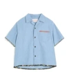 Valentino Garavani Denim Bowling Shirt With Floral Trim In Denim