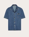 VALENTINO VALENTINO DENIM BOWLING SHIRT WITH METALLIC V-DETAIL