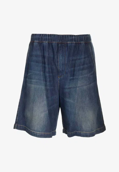 Valentino Denim Chambray Bermuda Shorts In Blue