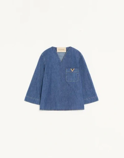 Valentino Denim Chambray Shirt Woman Blue 40