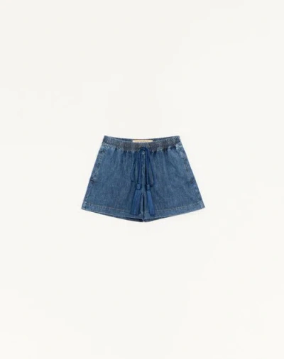 Valentino Denim Chambray Shorts Woman Blue 42