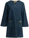 Valentino Vlogo Signature Mini Dress With V-neck And Pockets In Blue