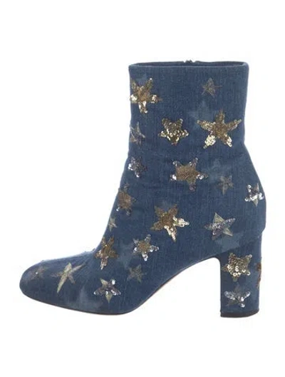 Pre-owned Valentino Garavani Denim Graphic Print Boots In Blue