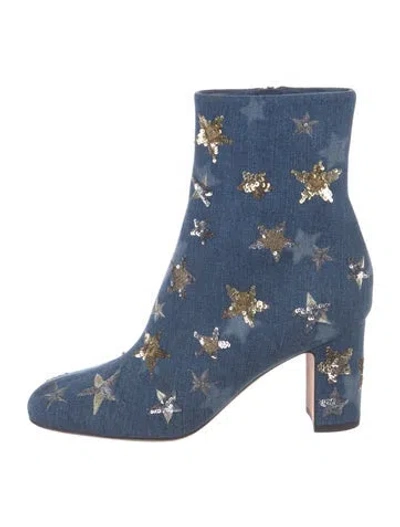 Pre-owned Valentino Garavani Denim Graphic Print Boots In Blue/metallic