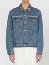 Valentino Garavani Men Beaded Embroidery And Printed Edges Denim Jacket In Blue