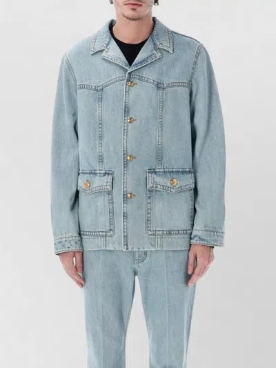 Valentino Denim Jacket Long Sleeves Front Pockets In Blue