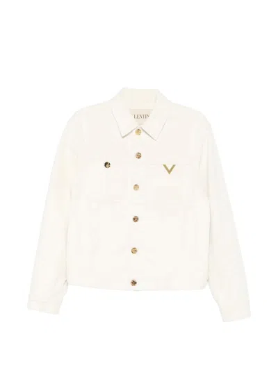 Valentino Long Sleeve Silk Nylon Jacket Chest Pockets In White