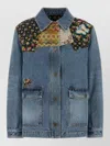 Valentino Denim Jacket Padded Collared Neck Patchwork In Blue