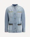Valentino Embellished Printed Chiffon-trimmed Denim Jacket In Blue