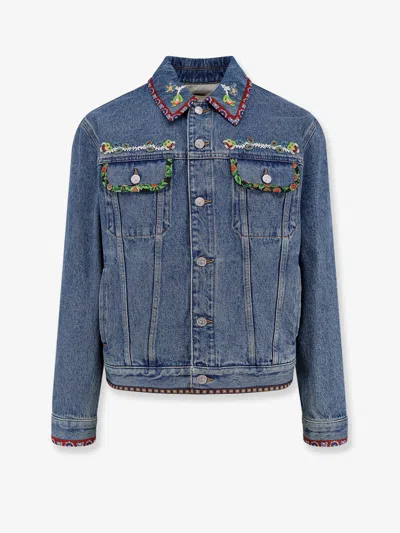 VALENTINO DENIM JACKET WITH MULTICOLOR EMBROIDERY