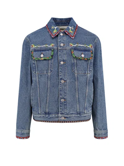 VALENTINO DENIM JACKET WITH MULTICOLOR EMBROIDERY
