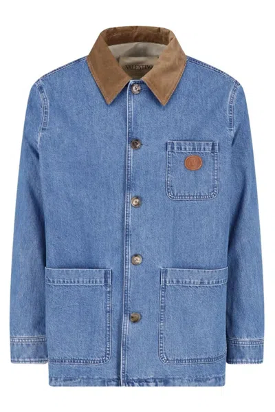 Valentino Mens Vlogo Denim Jacket Light Blue Denim In Multi