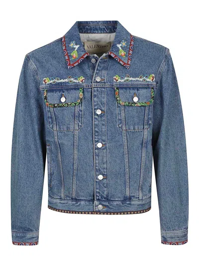 Valentino Denim Jackets Embroideries In Blue