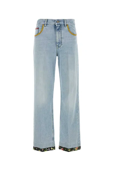Valentino Stitched Denim Trousers With Embroidered Accents In Blue