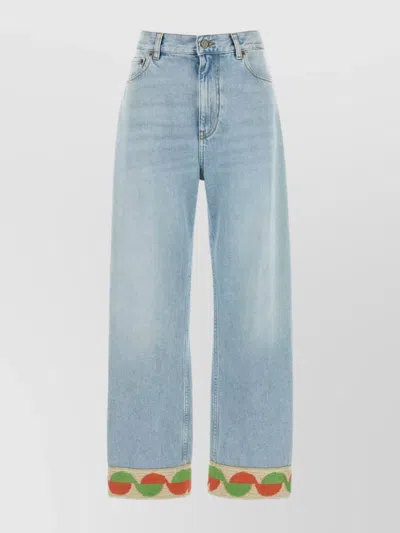Valentino Denim Wide-leg Trousers In Blue