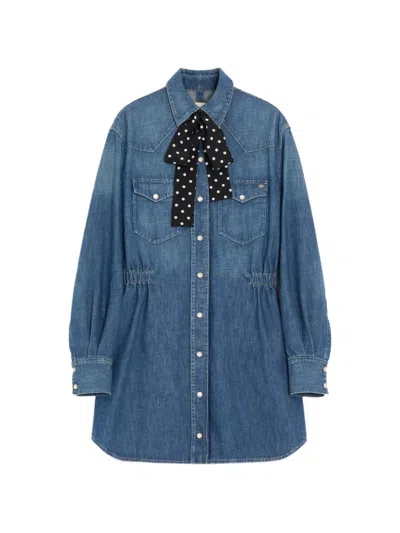 Valentino Midi Denim Dress Woman Denim 38 In Blue