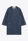 Valentino Vlogo Signature Mini Dress With V-neck And Pockets In Blue
