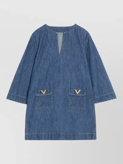 VALENTINO DENIM V-NECK MINI DRESS