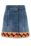 Valentino Garavani Denim Mini Skirt With Jacquard Trim In Mediumbluedenim
