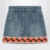 Valentino Denim Mini Skirt With Jacquard Trim In Gray