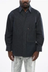 Valentino Denim Overshirt With Hidden Buttoning And Leather Logo Patch In Blue