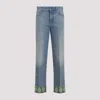 Valentino Medium Blue Jeans With Green Embroidery, Straight Leg, High Waist In Blue
