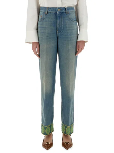 VALENTINO DENIM PANTS WITH JACQUARD EDGES