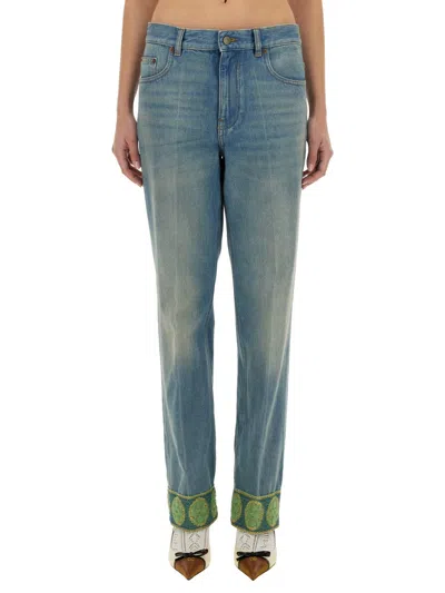Valentino Denim Pants With Jacquard Edges In Blue