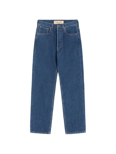 Valentino Denim Pants With Vgold In Animal Print