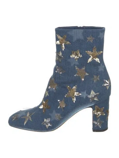 Pre-owned Valentino Garavani Denim Patterned Boots In Blue