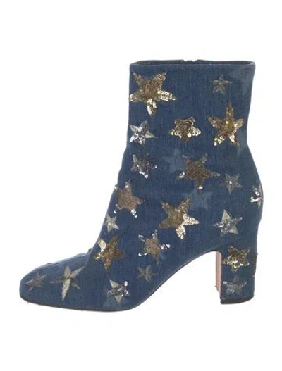 Pre-owned Valentino Garavani Denim Printed Boots