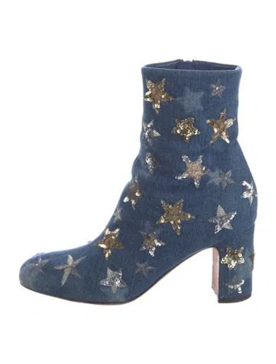 Pre-owned Valentino Garavani Denim Printed Lace-up Boots