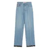 Valentino Denim Trousers With Floral Print Hem In Blue